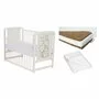 Set Patut din lemn bebe Qmini, Timmi Heart cu laterala culisanta, 120x60 cm, Alb + Saltea patut bebe, Cocos Confort II, Cu fibre de cocos si strat de burete, 120x60x10 cm + Protectie impermeabila, Pentru patuturi 120x60 cm, Alb - 1