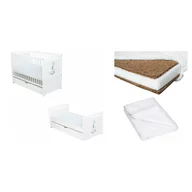Set Patut din lemn Nadia II Girafa 120x60 cm + Saltea Cocos Confort II + Protectie impermeabila Qmini