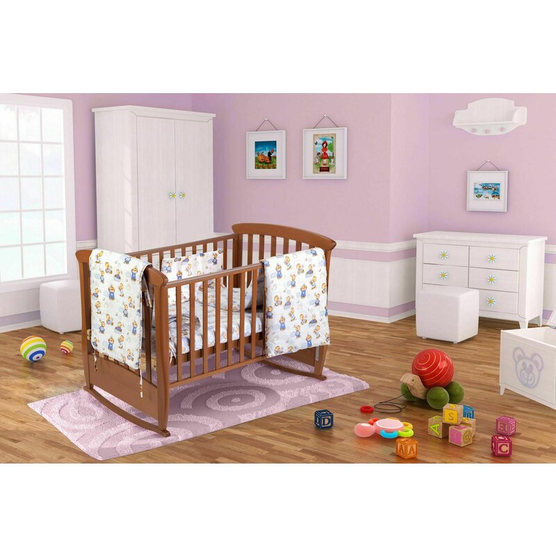 Set patut bebe, Somnart, cearceaf cu elastic pentru saltea 60x120x10, pernuta 37×55, pilota 100×105, aparatori 180x45, model Ursuleti