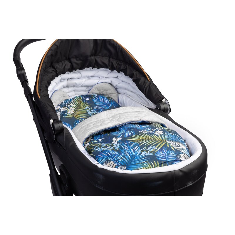 Sensillo - set pentru landou velvet , papagali, cu 2 fete, perna, cu pilota, 76x56 cm, albastru