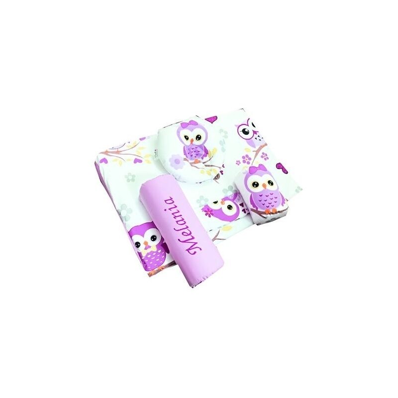 Deseda - set personalizat antiregurgitare si pozitionare cu plan inclinat pentru bebelusi bufnite violet