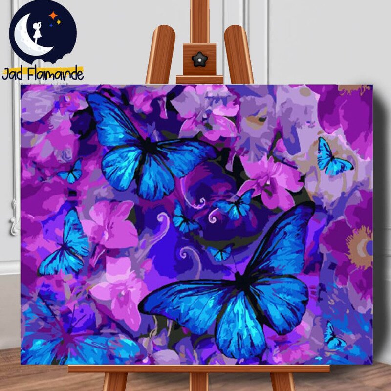 imagini cu flori de primavara si fluturi Set pictura pe numere (panza) Fluturi si flori 40x50 cm