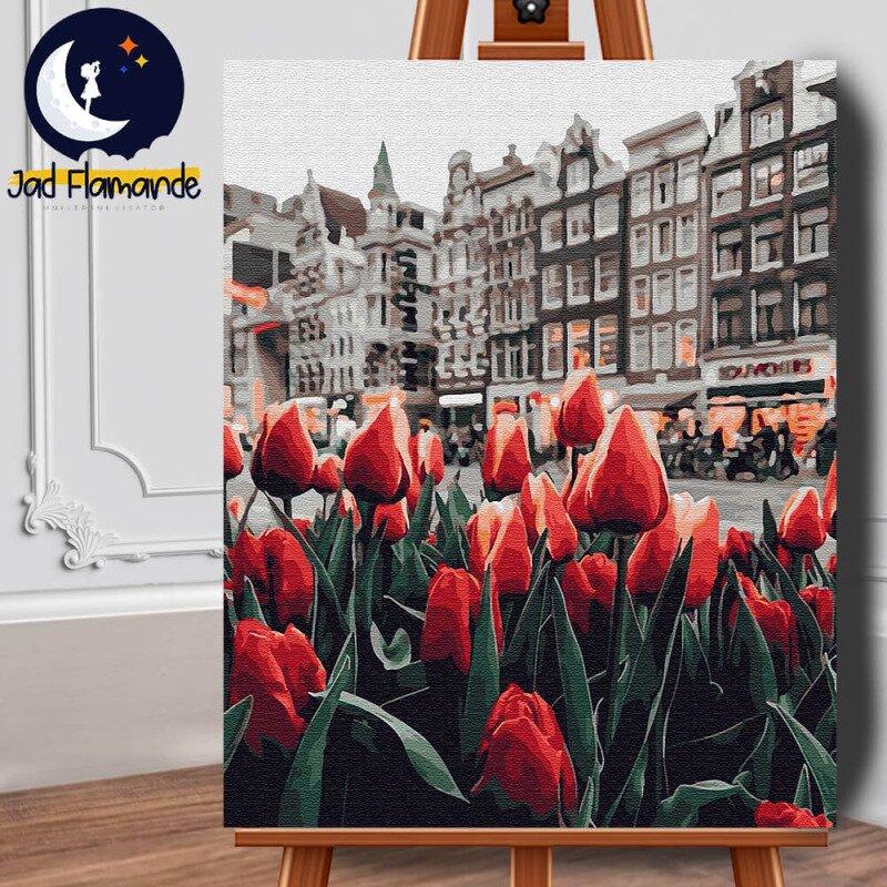 Set pictura pe numere (panza) Lalele in Amsterdam 50x40 cm