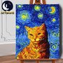 Set pictura pe numere (panza) Noapte instelata - Pisica Van Gogh 50x40 cm - 1
