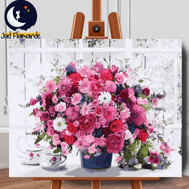 imagini de primavara cu flori și fluturi Set pictura pe numere (panza) Vaza cu flori de primavara 40x50 cm