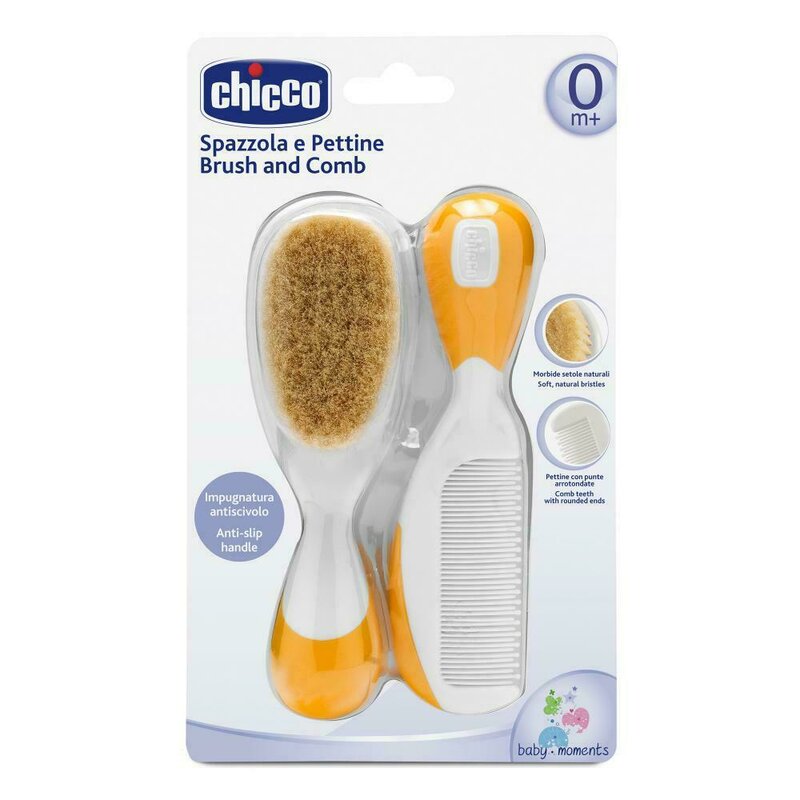 Chicco - set pieptan si perie , par natural, orange