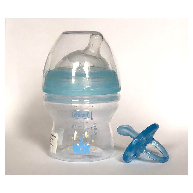 Chicco - set promo biberon 150ml si suzeta silicon, albastru, 0luni+