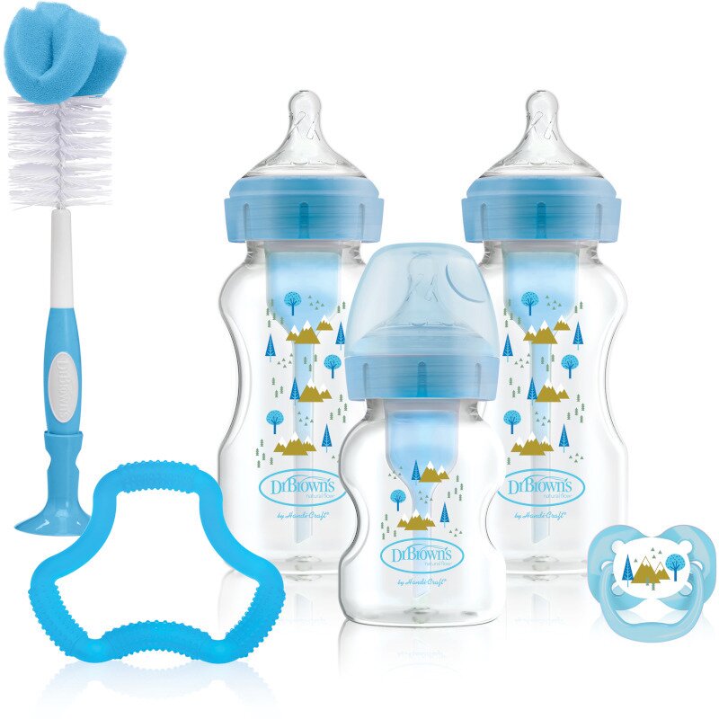 Dr. brown's - set biberoane promotional options plus cu gat larg, anticolici din polypropilena (pp), albastru