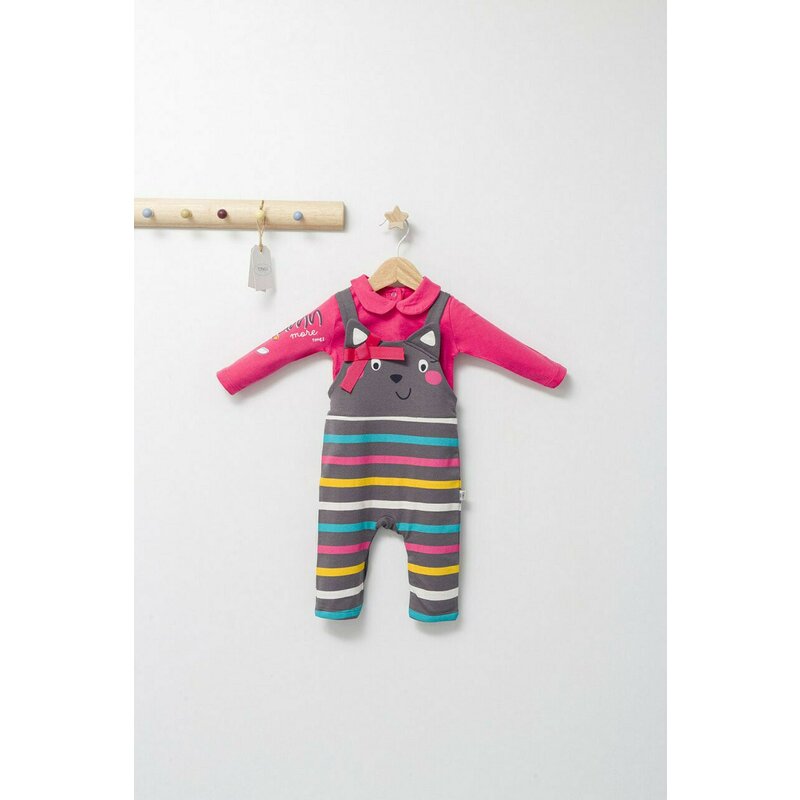 Set salopeta cu bluzita pentru bebelusi Colorful autum, Tongs baby (Culoare: Gri, Marime: 3-6 Luni)