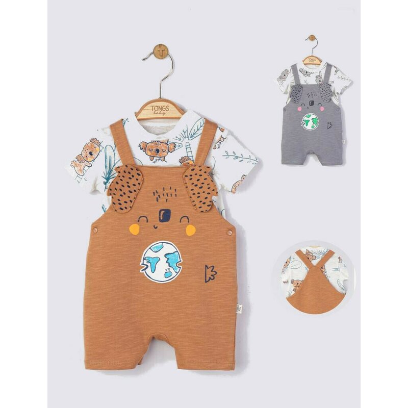 Set salopeta cu tricou de vara pentru bebelusi Koala, Tongs baby (Culoare: Maro, Marime: 6-9 luni)