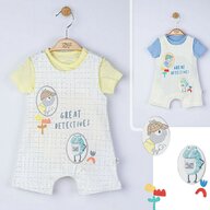 Set salopeta cu tricou Great detectives pentru bebelusi, Tongs baby (Culoare: Albastru, Marime: 6-9 luni)