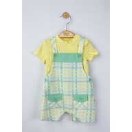 Set salopeta cu tricou in carouri pentru bebelusi, Tongs baby (Culoare: Gri, Marime: 3-6 Luni)