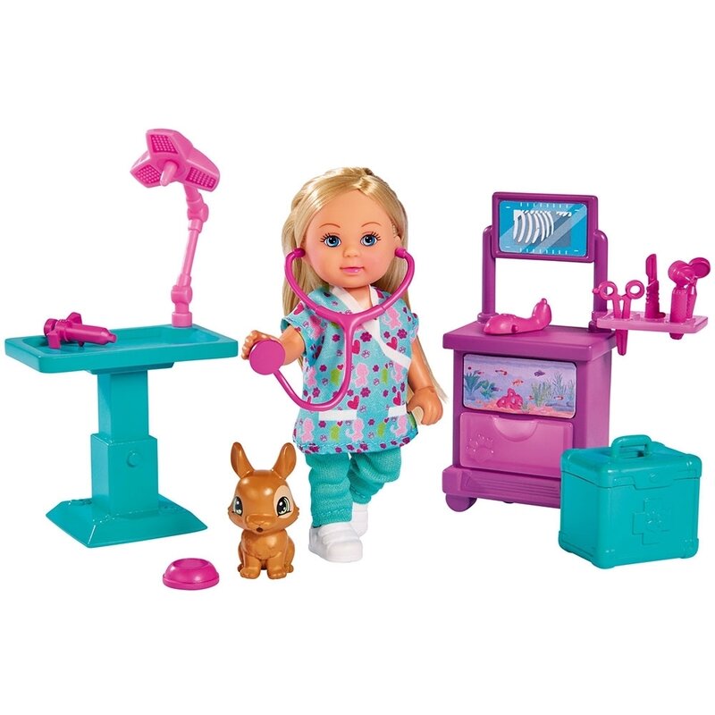 Simba - set de joaca doctor evi clinic cu accesorii, 12 cm, cu papusa