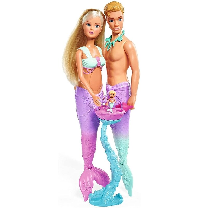 Simba - set papusi mermaid family , steffi love, cu accesorii, 29 cm, cu papusa kevin