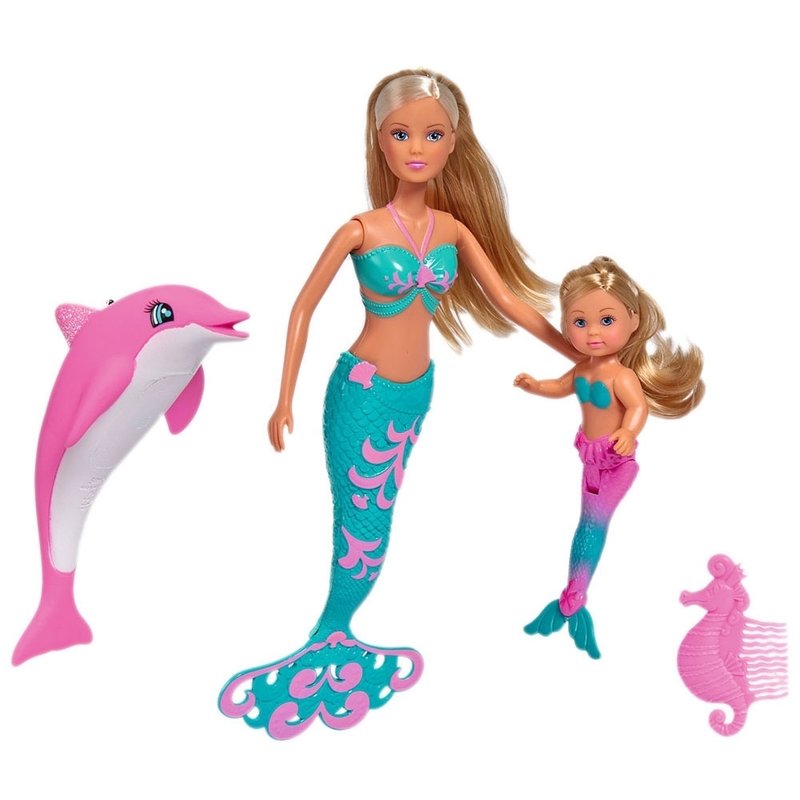 Simba - Set Steffi Love Mermaid Friends papusa 29 cm, papusa 12 cm, delfin si accesorii