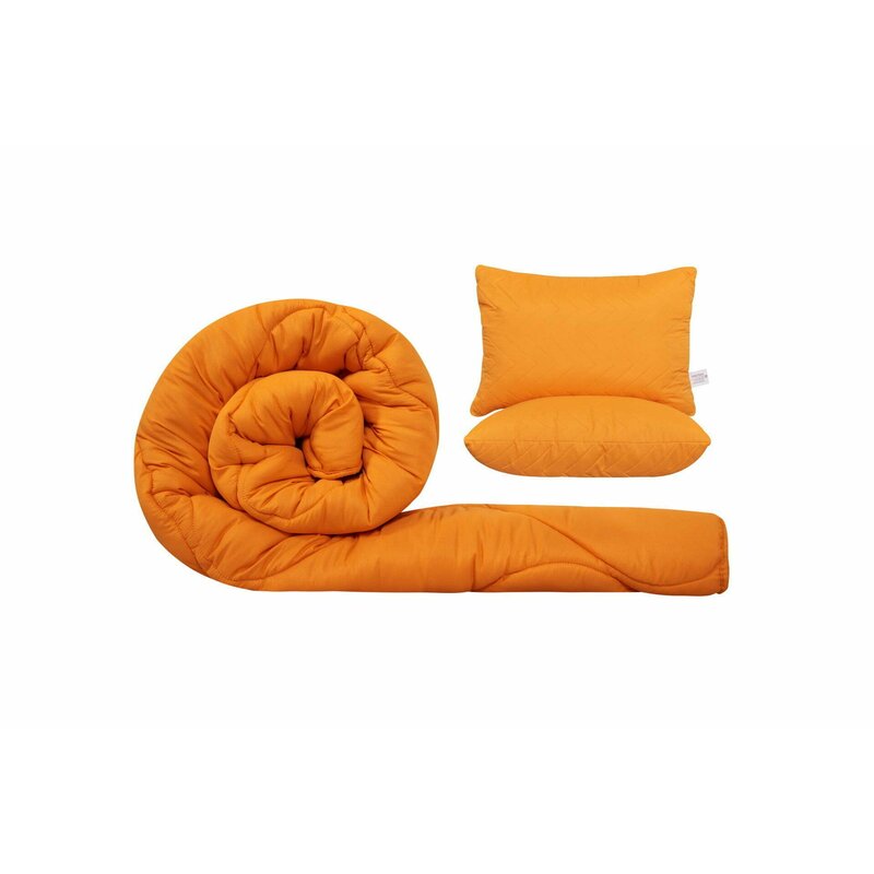 Set SomnART gama Coral, Pilota 200x220 cm si 2 perne 50x70 cm Orange