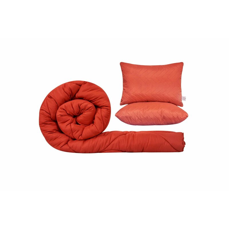 Set SomnART gama Coral, Pilota 200x220 cm si 2 perne 50x70 cm Rosu