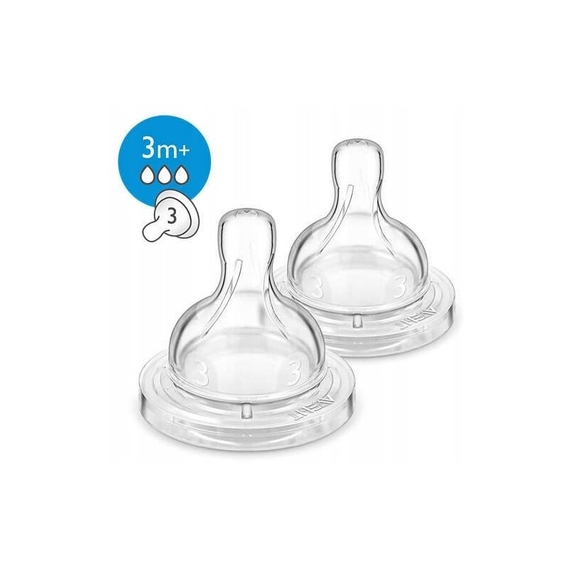 Set tetine, Philips Avent, 3 gauri, Europe/South America, Airflex, 3 luni+, Din silicon, Fara BPA, Transparent, Resigilat