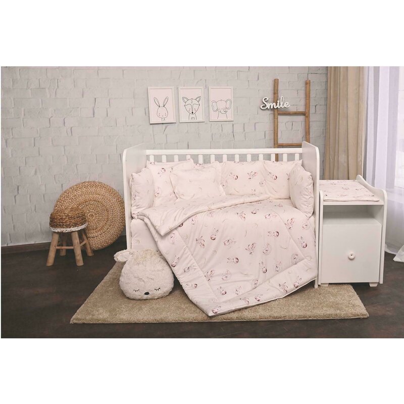 Lorelli - lenjerie 8 piese trend , bunnies din bumbac, bej