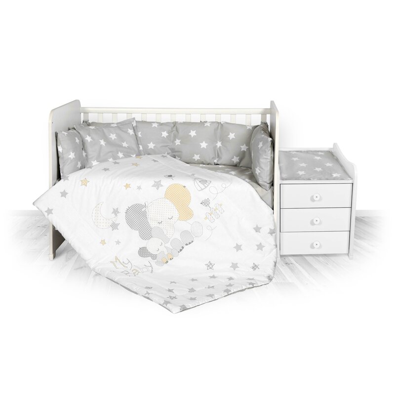 Lorelli - lenjerie 8 piese stars din bumbac, 120x60 cm, gri