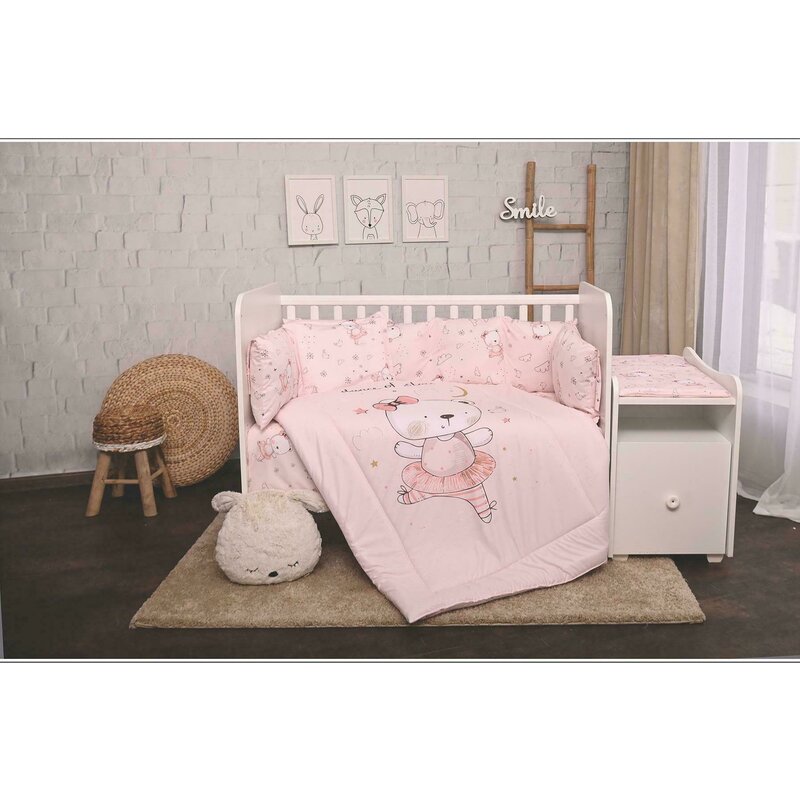 Lorelli - lenjerie 8 piese trend , ballerina bear din bumbac, roz