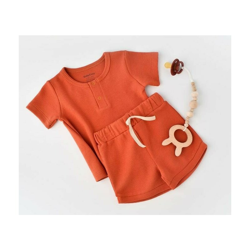 Set tricou cu pantaloni scurti - 100% bumbac organic - Scortisoara, BabyCosy (Marime: 12-18 Luni)