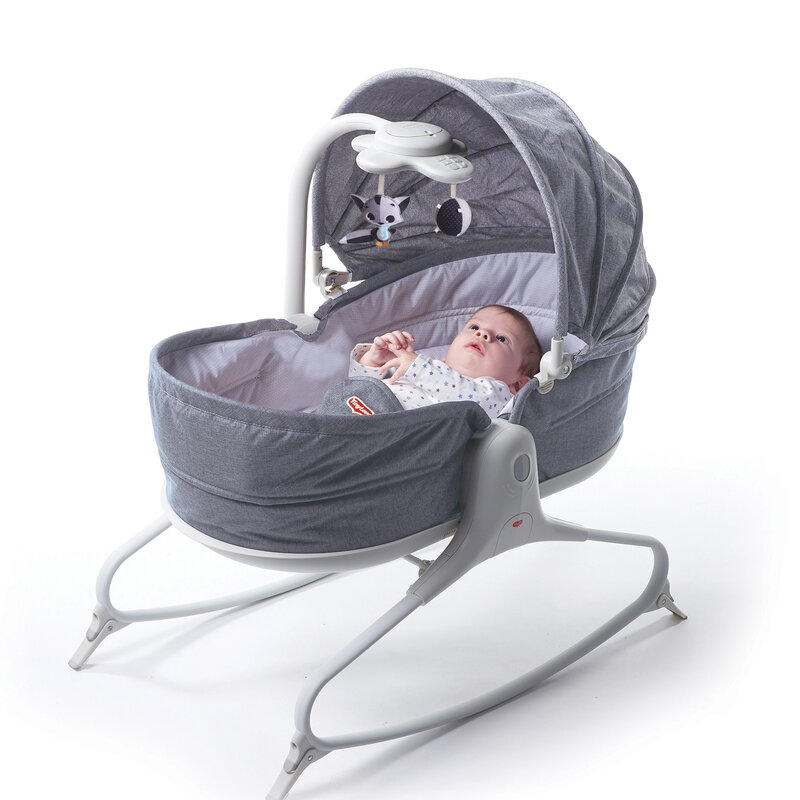 Tiny love - sezlong cozy spatar reglabil, cu vibratii, 3 in 1, cu muzica rocker napper, 73x48 cm, alb/gri