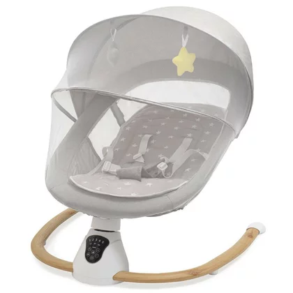 Sezlong balansoar, New Baby, Smart, Pana la 9 kg, Include cronometru si detector de miscare, Cu 5 viteze de leganare, Cu sunete si melodii, Cu 2 jucarii, 0 lun+, Grey