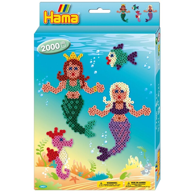 Hama - Set margele de calcat Sirene 2000 buc, In cutie cu agatator Midi