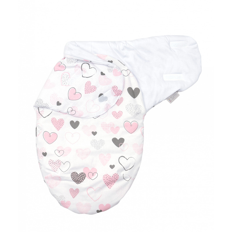 Sistem de infasare Baby swaddle Inimioare Bumbac Alb, Amy, 72x60 cm