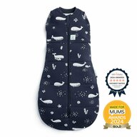 Sistem de infasat si sac de dormit, ErgoPouch, 2 in 1, 0-3 luni, 3-6 kg, TOG 2.5, Bumbac organic, Fermoar bidirectional, Transformabil, Lavabil la masina, Certificat non-toxic, Premiat in Australia, Model balene, Albastru