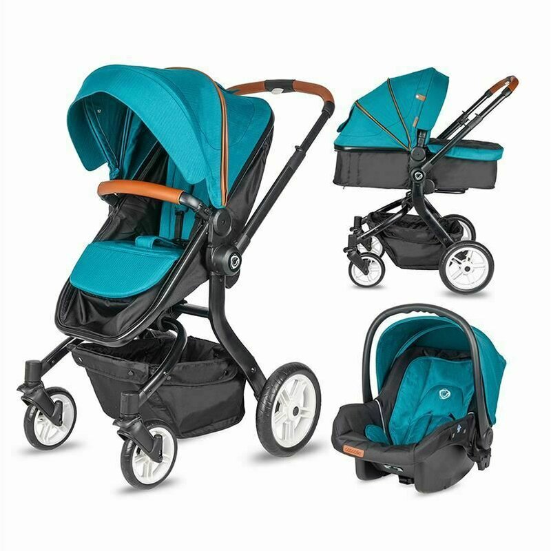 Coccolle - carucior 3 in 1 oro , transformabil, turcoaz