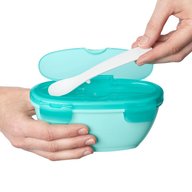 Set de masa, Skip Hop, Pentru calatorii, Include bol si lingurita, Capac rezistent, Fara BPA, 240 ml, 3 luni+, Turcoaz