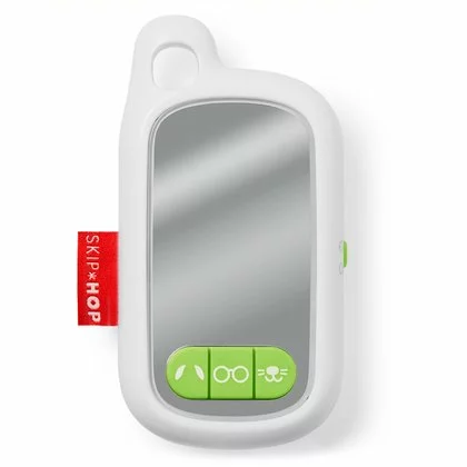 Telefon interactiv, Skip Hop, Explore&More, Cu oglinda, Cu filtre pentru cei mici, Cu efecte sonore si antena, Atasabil la carucior, 10,7x13,2x4,6  cm, 6 luni+, White