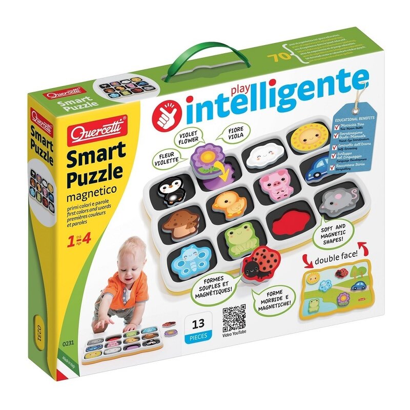 Quercetti - puzzle magnetic primele culori si cuvinte , puzzle copii, piese 12