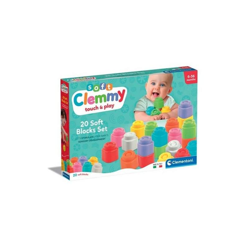 Set de construit, Clementoni, Soft Clemmy, 20 cuburi, 6 luni+, Multicolor