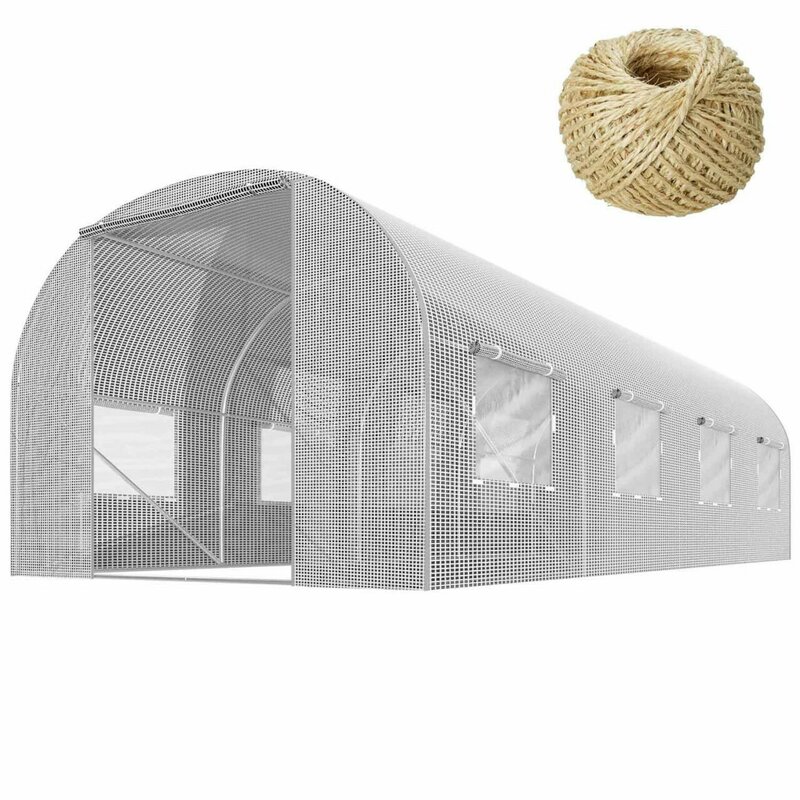 Solar de gradina, tip tunel, 13.5 mp, 300 cm x 450 cm x 200 cm, folie PE 140g/m² cu filtru UV4, 8 ferestre, snur 100 m, Plonos, Alb