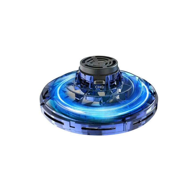 Spinner zburator antistres, Flying Gyro, cu functie de bumerang, incarcator USB, lumini LED, Albastru