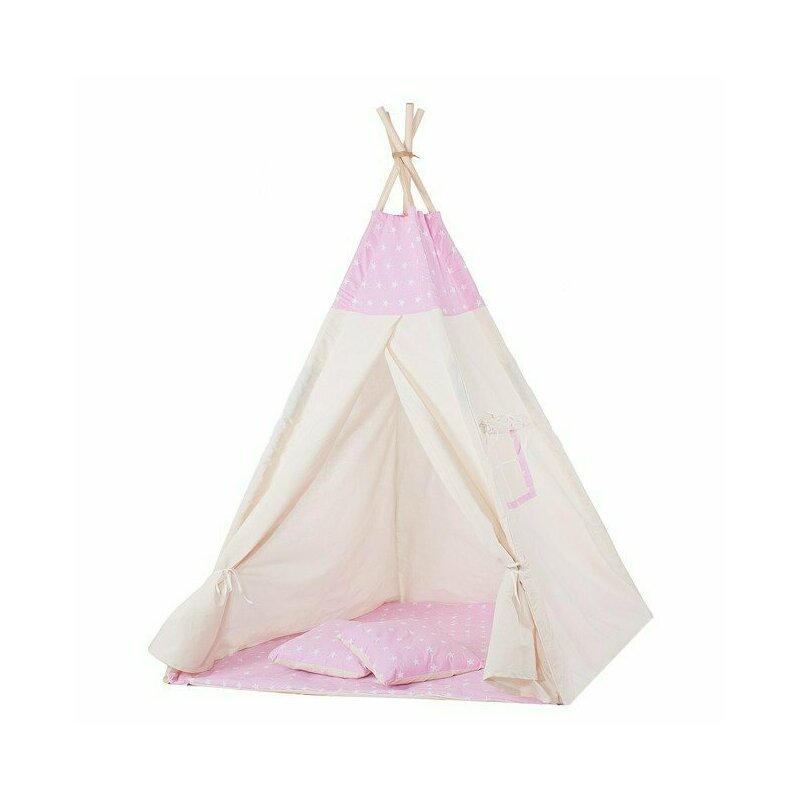Springos - cort de joaca stil indian, xxl teepee stars , roz