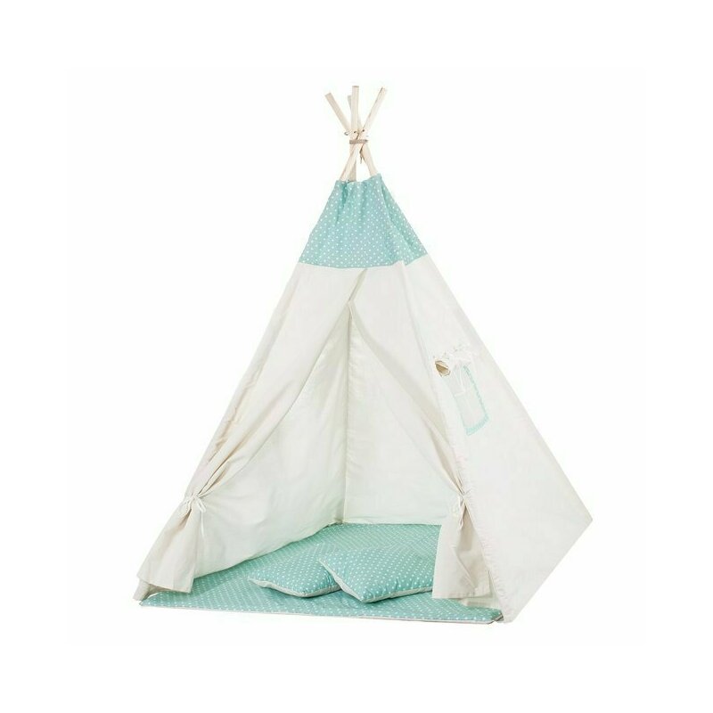 Springos - cort de joaca stil indian, xxl teepee dots , turcoaz