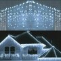 Springos - Instalatie luminoasa Craciun cu 500 leduri, cu telecomanda, 23 m, 8 functii, exterior/interior, tip perdea de turturi albi, lumina rece - 11