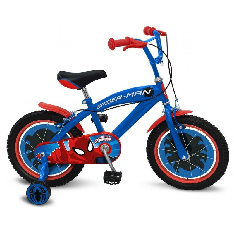 Stamp - bicicleta cu pedale , spiderman, 16 , cu roti ajutatoare, albastru