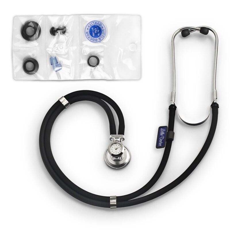 Little doctor - Stetoscop LD SteTime cu ceas, 2 tuburi, lungime tub 56cm, Negru/Inox