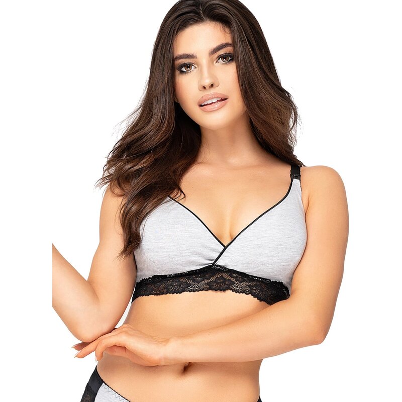 Sutien alaptat, Mama Daily, Din 100% bumbac si dantela, Masura 75C, Grey Melange