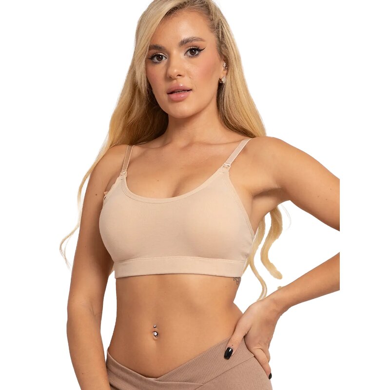 Sutien alaptat, Agnes, Din 95% bumbac si 5% elastan, Masura L, Beige