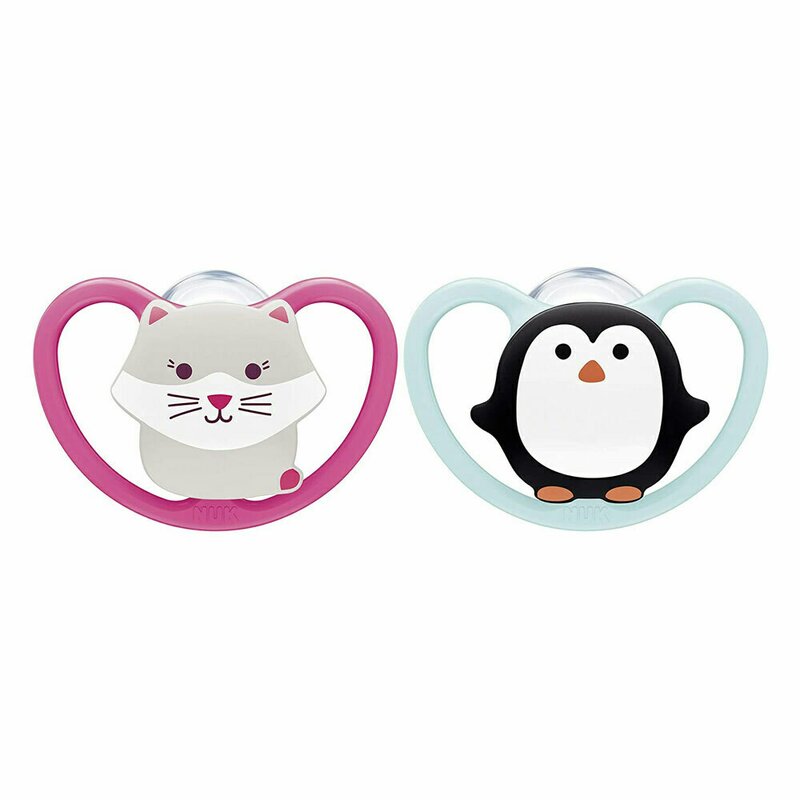 Nuk - set suzete space m2 6-18 luni pinguin din silicon