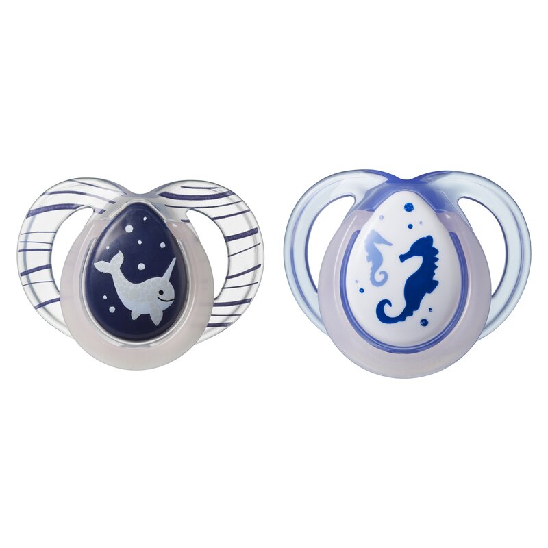 Tommee tippee - set suzete caluti de mare/narval 6-18 luni, 2 buc, ortodontice, de noapte din silicon