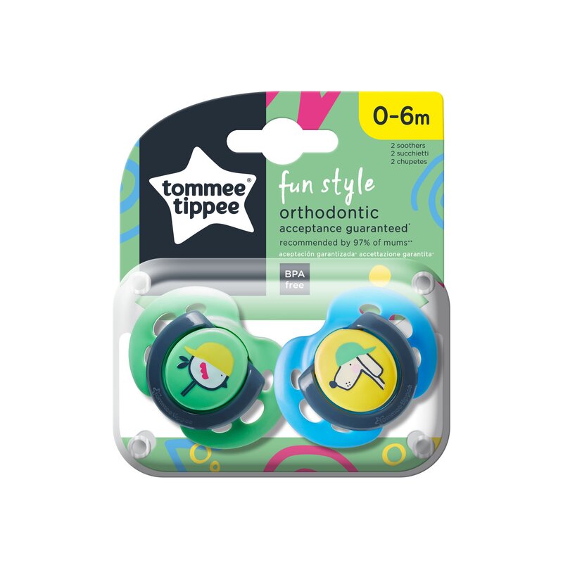 Tommee Tippee - Set suzete Pasare si Caine 0-6 luni, 2 buc, Ortodontice, De zi din Silicon