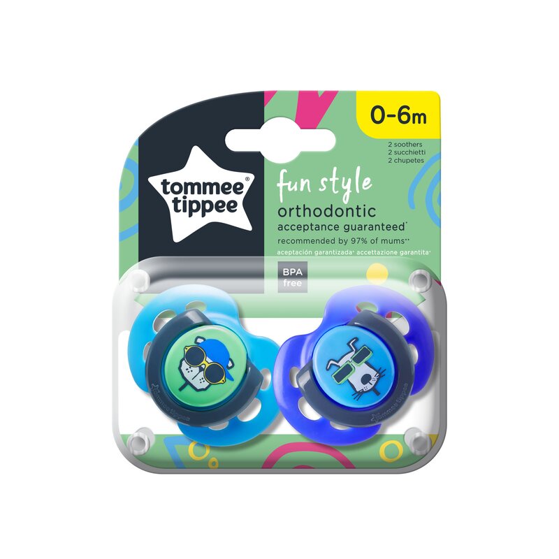 Tommee Tippee - Set suzete Pisica si Caine 0-6 luni, 2 buc, Ortodontice, De zi din Silicon