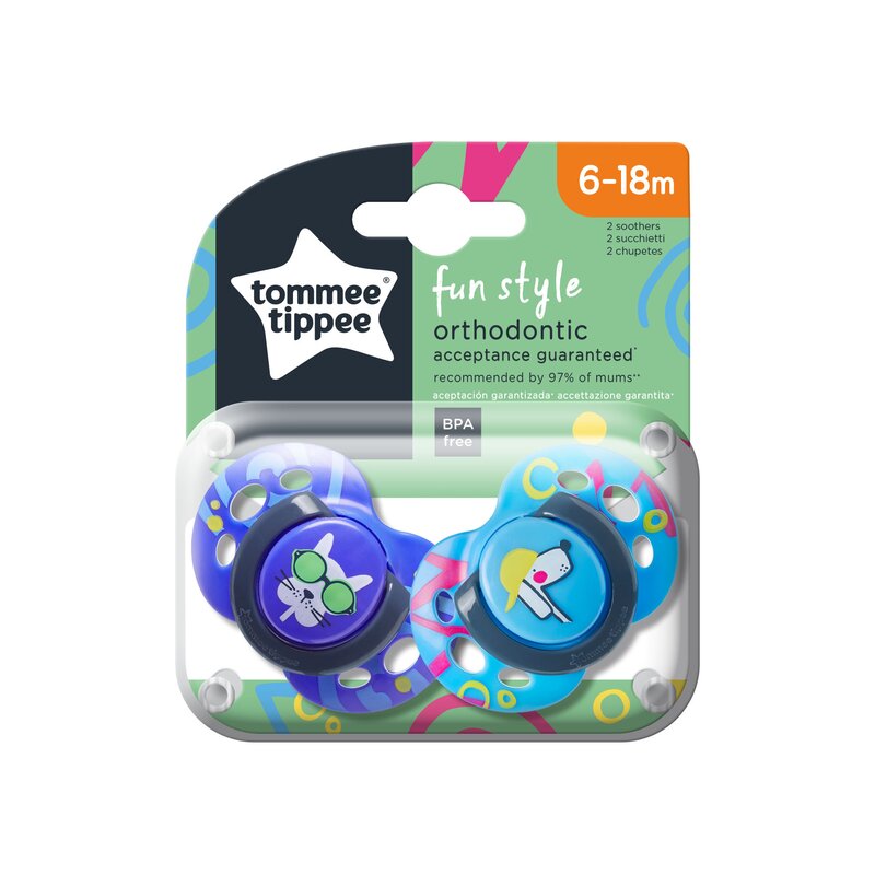 Tommee tippee - set suzete caine 6-18 luni, 2 buc, ortodontice, de zi din silicon